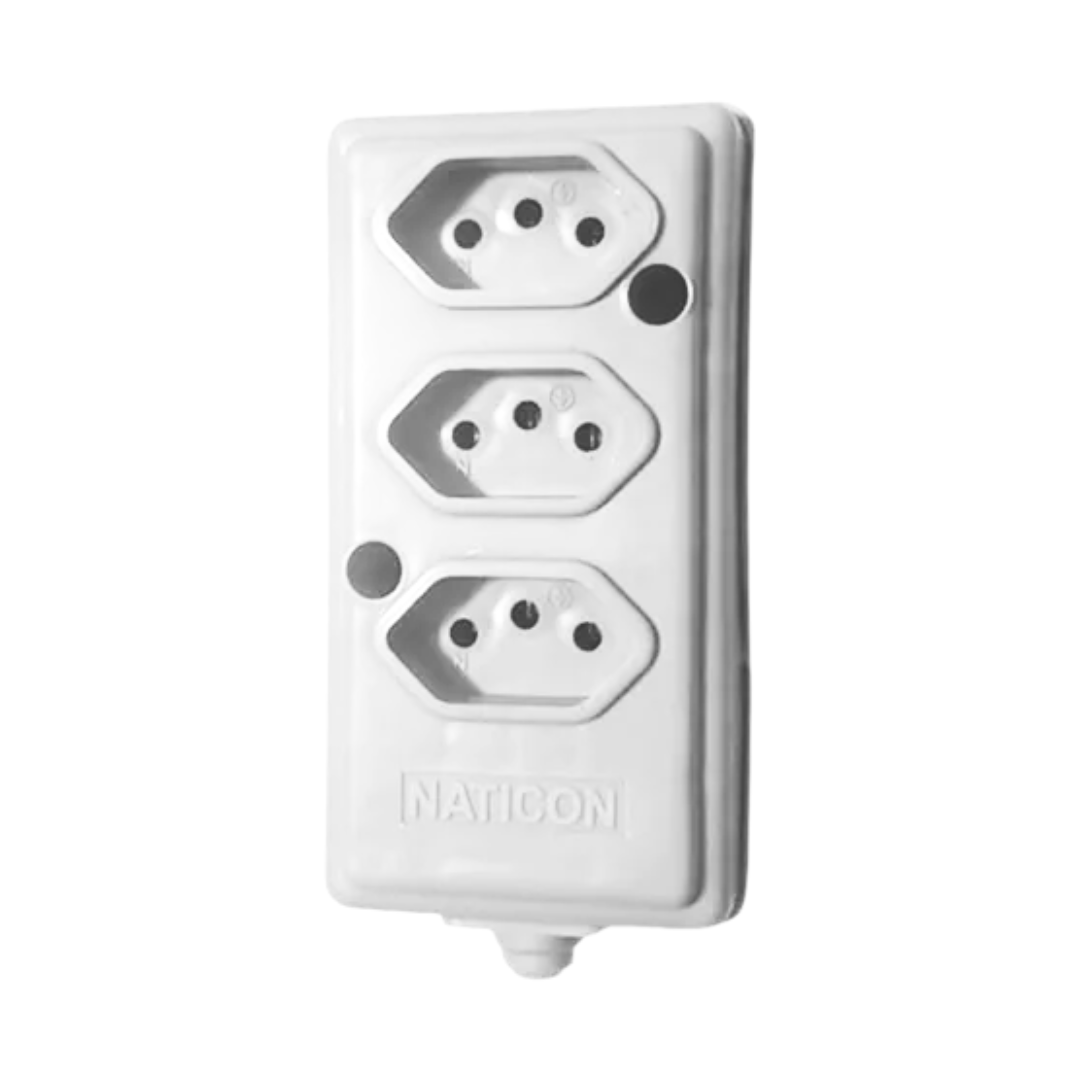 Tomada Barra 2P + T 20A 3 Tomadas Cinza - NATICON