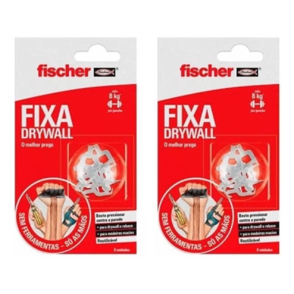 02 Suporte Fixação Removível Fischer Fixa Drywal C/08un Cada