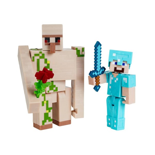 Encontraproduto.com.br - Conjunto com figuras articuladas - Steve e Golem de Ferro - Minecraft MATTEL