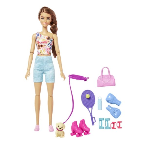 Encontraproduto.com.br - Boneca - Barbie com Cachorrinho - Roupa de Treino Patins e Tenis - GKH73 MATTEL