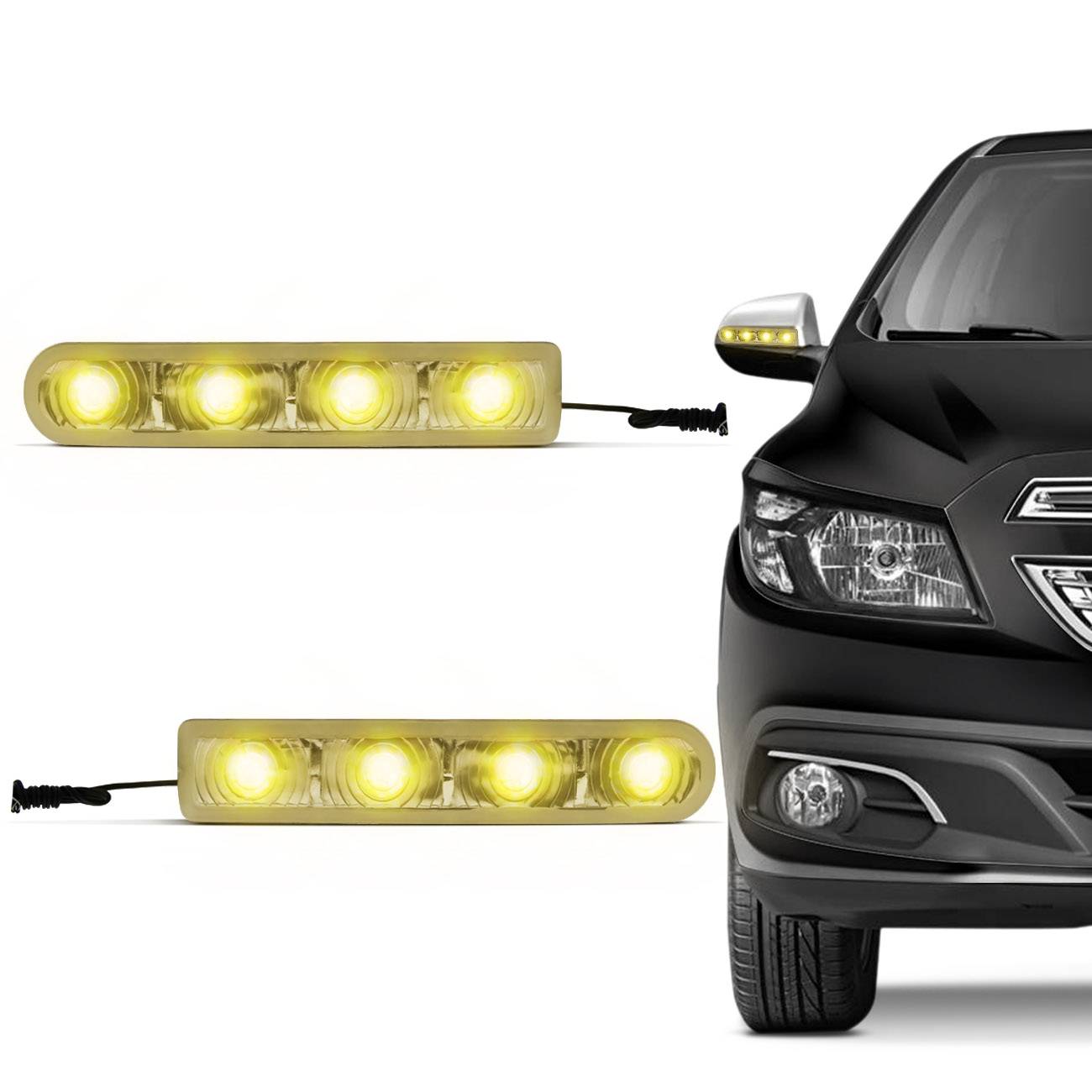 Encontraproduto.com.br - Pisca Retrovisor 4 LEDs Slim Seta Tuning Universal Luz Amarela