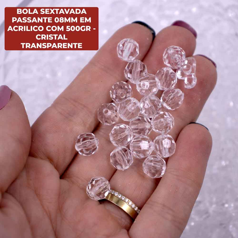 Encontraproduto.com.br - BOLA SEXTAVADA PASSANTE 08MM EM ACRILICO COM 500GR