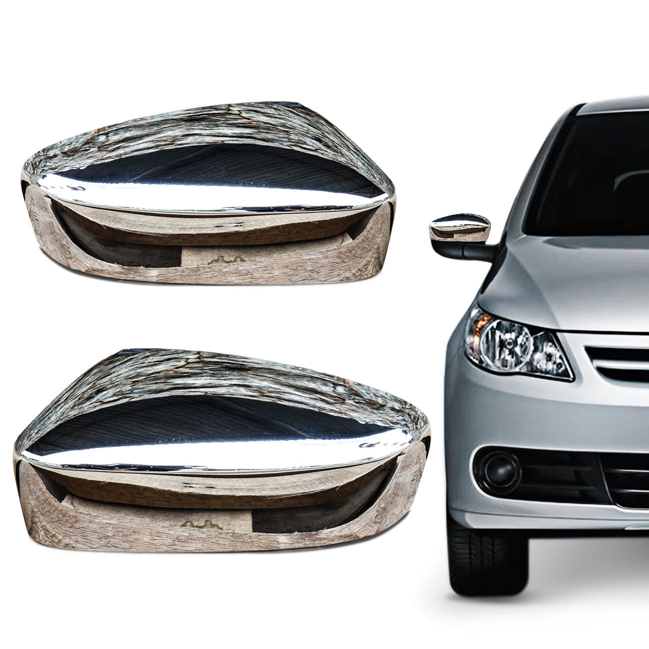 Encontraproduto.com.br - Aplique Cromado Retrovisor Gol Voyage Saveiro G5 2009 a 2013 Encaixe Perfeito Dupla Face