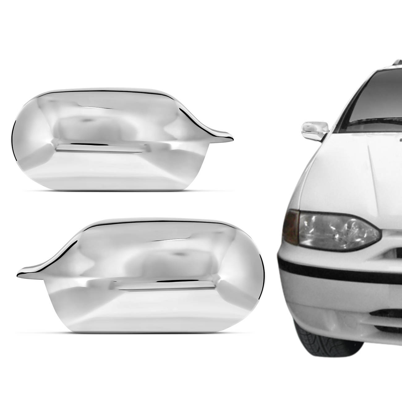 Encontraproduto.com.br - Aplique Cromado Retrovisor Siena Strada G2 01 a 04 Palio G2 00 a 04 Uno Fire 06 a 10 Design Original
