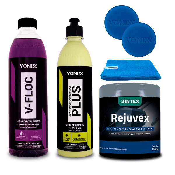 Encontraproduto.com.br - Kit Vonixx Limpeza Automotiva Hobista V-FLOC e PLUS 500ml