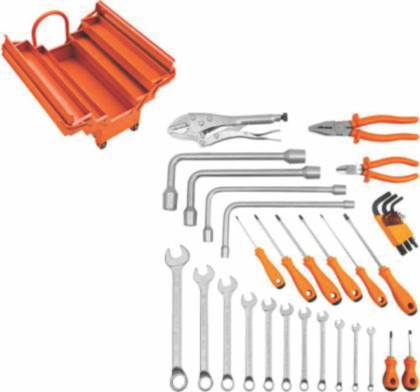 Encontraproduto.com.br - Caixa Ferramentas Metálica 5 gavetas e com rodas Cargobox com 35PC Tramontina