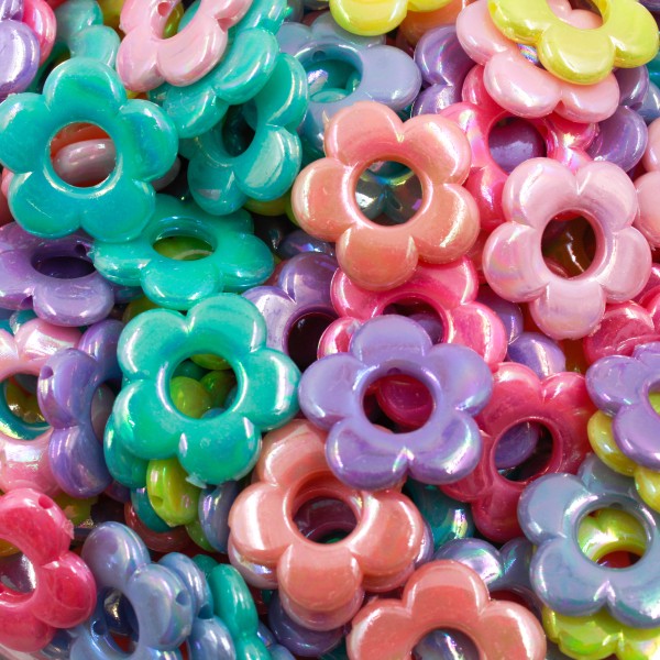 Encontraproduto.com.br - ENTREMEIO FLOR VAZADO IRISADA 20MM EM ACRILICO COM 500GR