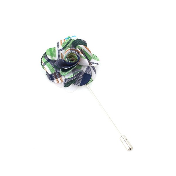 Encontraproduto.com.br - Pino De Lapela Xadrez Verde, Branco E Azul Em Formato De Flor
