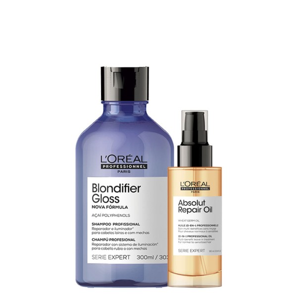 Kit LOréal Professionnel Serie Expert Blondifier- Shampoo Gloss 300 ml + Óleo  90 ml