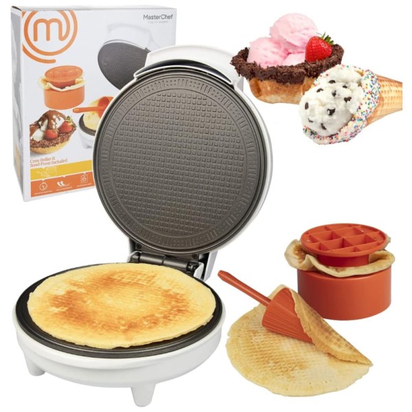 Encontraproduto.com.br - Máquina de Waffle Cone Sorvete Inclui Shaper Roller e Bowl Press, 110v, MASTERCHEF WCB 041, Branco