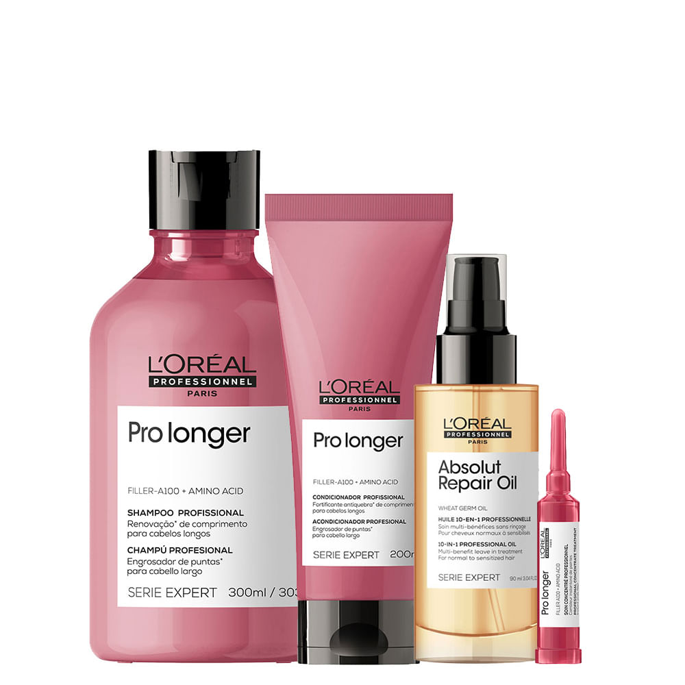 Kit LOréal Professionnel Serie Expert Pro Longer - Shampoo 300 ml + Condicionador 200 ml + Óleo 90 ml + Ampola 15 ml