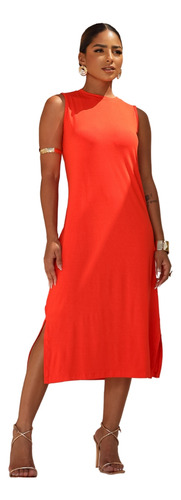 Vestido Feminino Midi Longo Básico Soltinho De Viscose