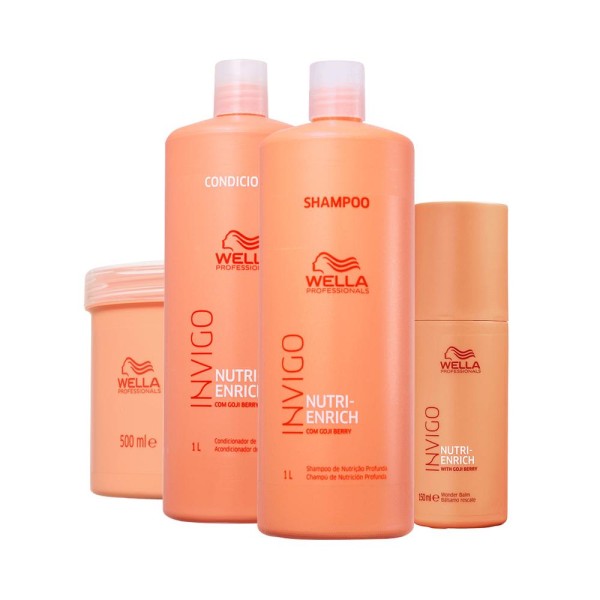 Encontraproduto.com.br - Kit Wella Professionals Invigo Nutri Enrich - Shampoo 1000 ml + Condicionador 1000 ml + Máscara 500 ml + Leave-in 150 ml
