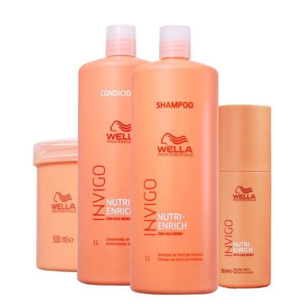 Encontraproduto.com.br - Kit Wella Professionals Invigo Nutri Enrich - Shampoo 1000 ml + Condicionador 1000 ml + Máscara 500 ml + Leave-in 150 ml