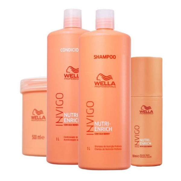 Encontraproduto.com.br - Kit Wella Professionals Invigo Nutri Enrich - Shampoo 1000 ml + Condicionador 1000 ml + Máscara 500 ml + Leave-in 150 ml