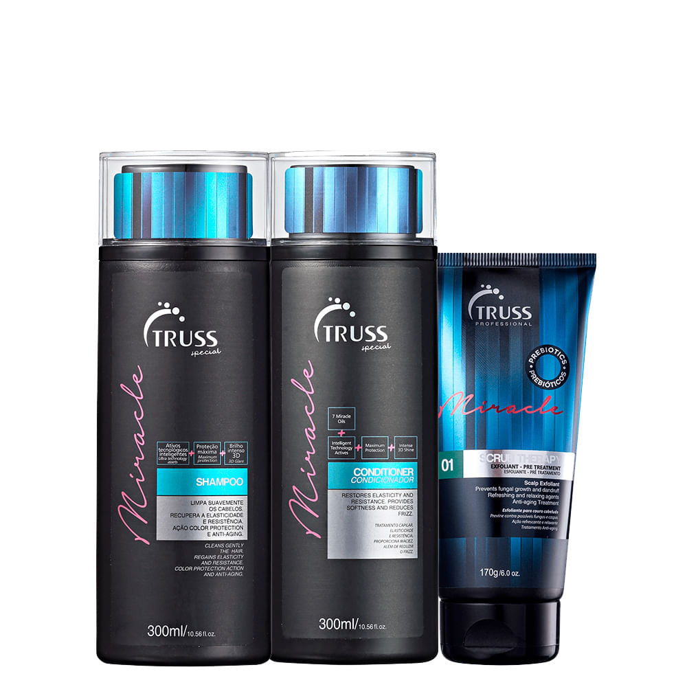 Kit Truss Miracle - Shampoo 300 ml +  Condicionador 300 ml + Esfoliante 170 ml