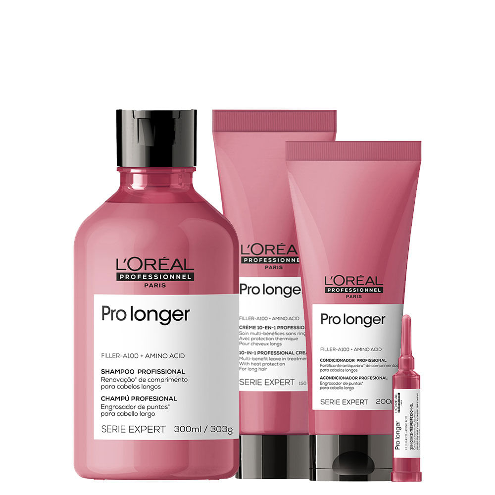 Kit LOréal Professionnel Serie Expert Pro Longer - Shampoo 300 ml + Condicionador 200 ml + Leave-in  150 ml + Ampola 15 ml