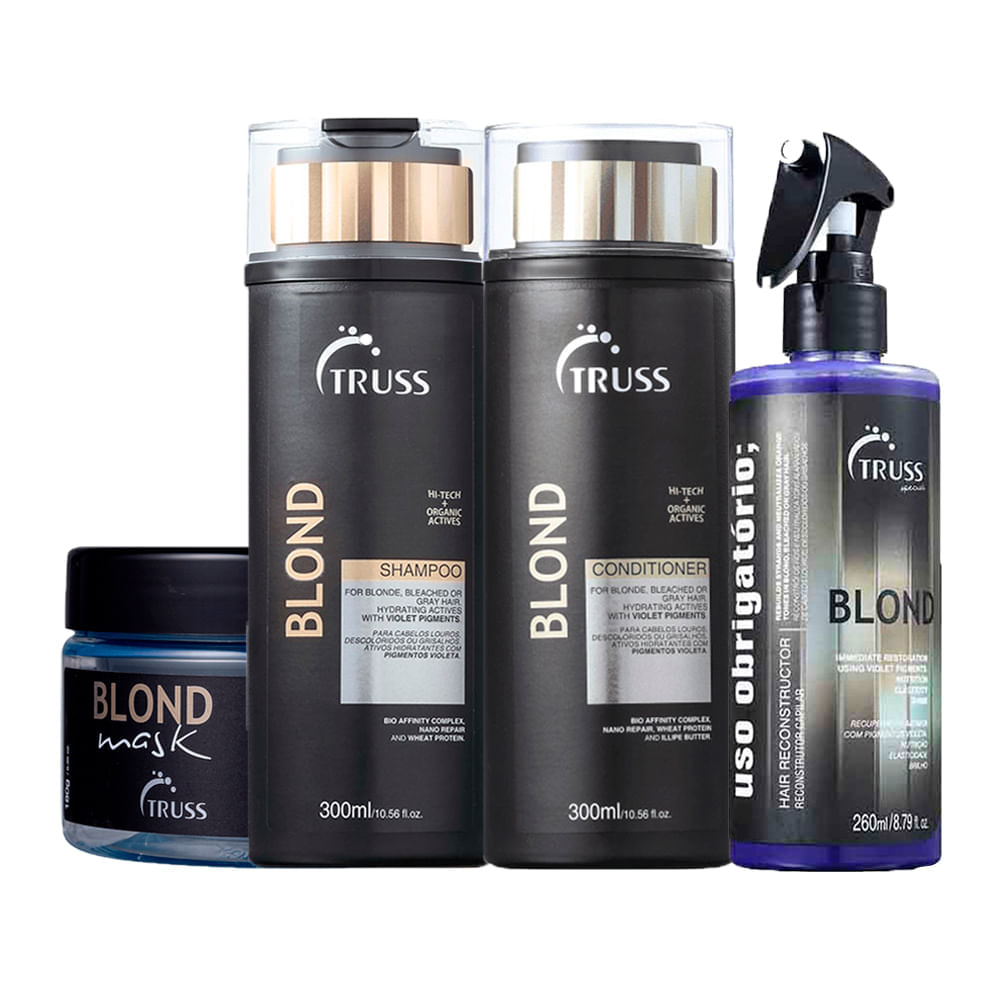 Encontraproduto.com.br - Kit Truss Blond - Shampoo 300 ml + Condicionador 300 ml + Tratamento de Reconstrução 260 ml + Máscara 180 g