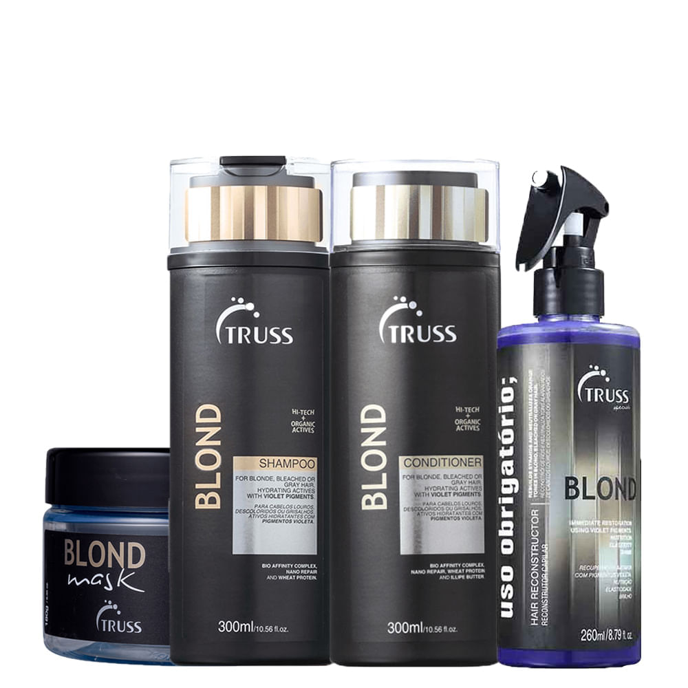 Kit Truss Blond - Shampoo 300 ml + Condicionador 300 ml + Tratamento de Reconstrução 260 ml + Máscara 180 g