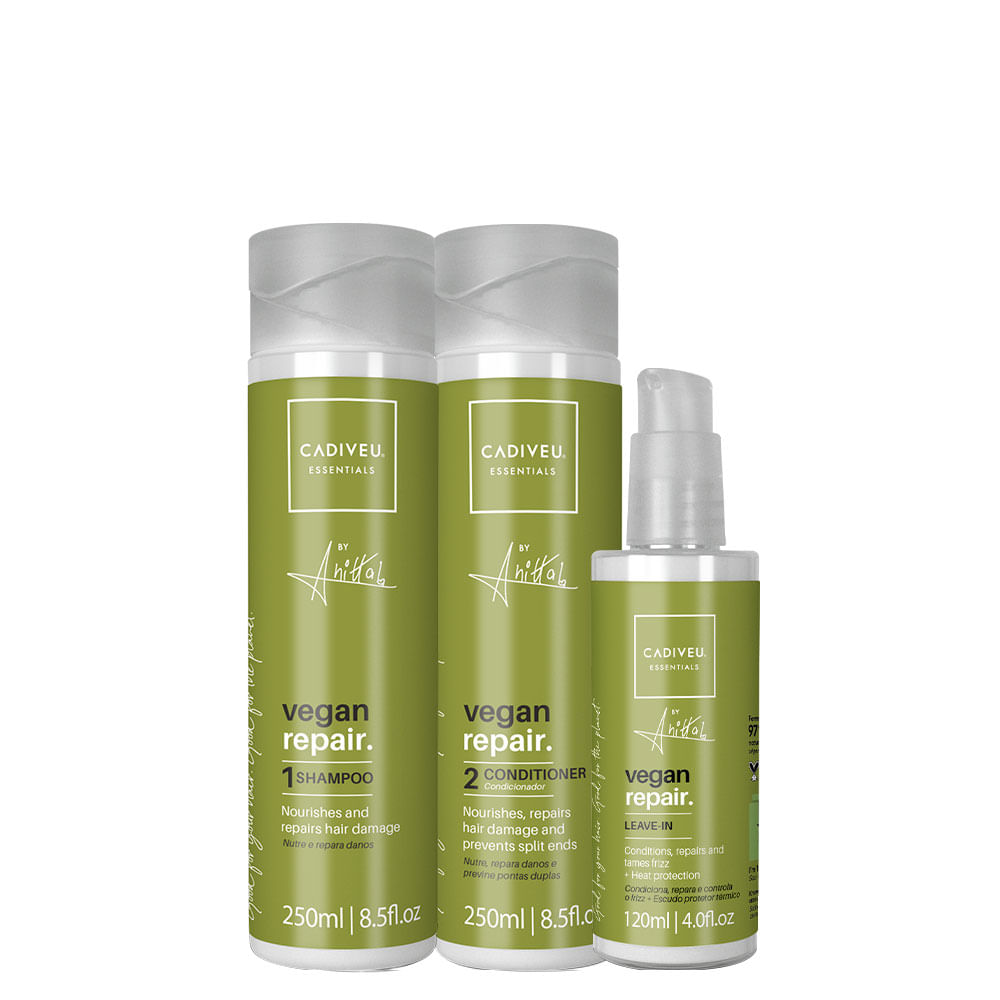 Kit Cadiveu Essentials Vegan Repair Anitta - Shampoo 250 ml + Condicionador 250 ml + Leave- in 120 ml