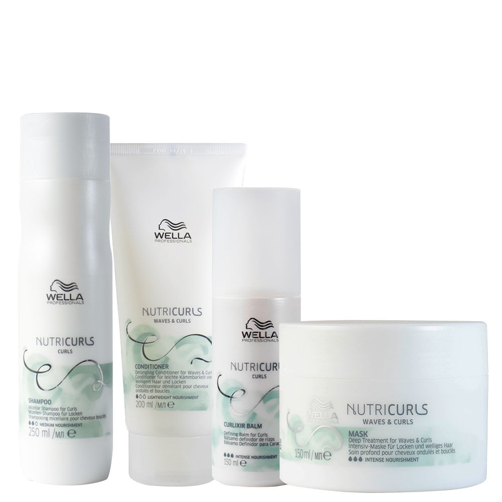 Encontraproduto.com.br - Kit Wella Professionals Nutricurls - Shampoo 250 ml + Condicionador 200 ml + Máscara 150 ml + Leave- in 150 ml