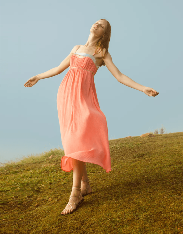 Encontraproduto.com.br - Vestido Midi Lamê - Laranja