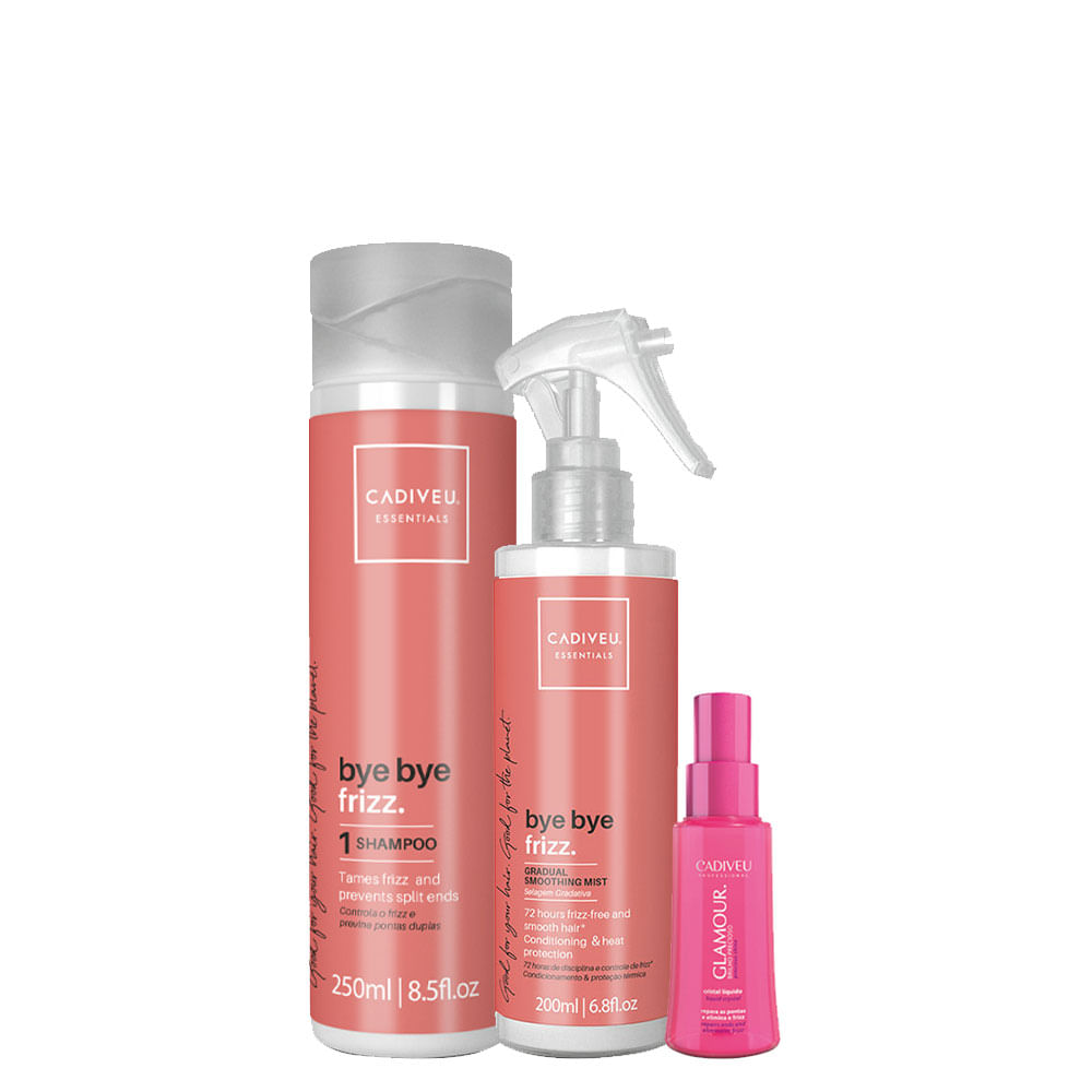 Kit Cadiveu Essentials Bye Bye Frizz- Shampoo 250 ml + Leave- in Selagem 200 ml + Óleo Capilar 65 ml