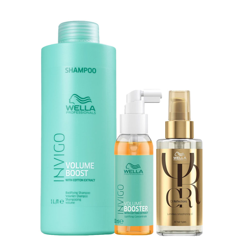 Kit Wella Professionals Invigo Volume Boost- Shampoo 1000 ml+ Booster 100 ml + Óleo 100 ml