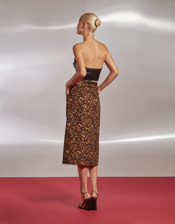 Encontraproduto.com.br - Saia Midi Sarja Estampada - Preto