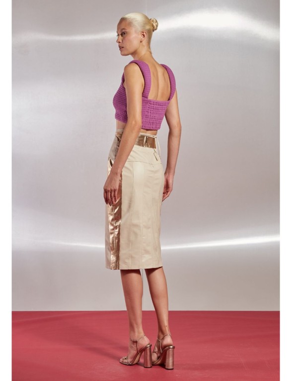 Encontraproduto.com.br - Saia Midi Couro Stripes - Off White