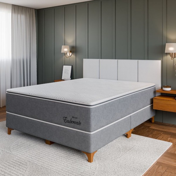 Cama Box Casal (158x72) D26 Molas Ensacadas Cinza Exuberante Topázio