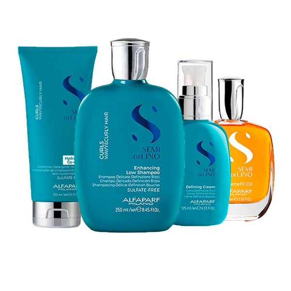 Encontraproduto.com.br - Kit Alfaparf Milano Professional Semi Di Lino Curls - Shampoo 250 ml + Condicionador Co- Wash 200 ml + Creme 125 ml + Óleo 100 ml