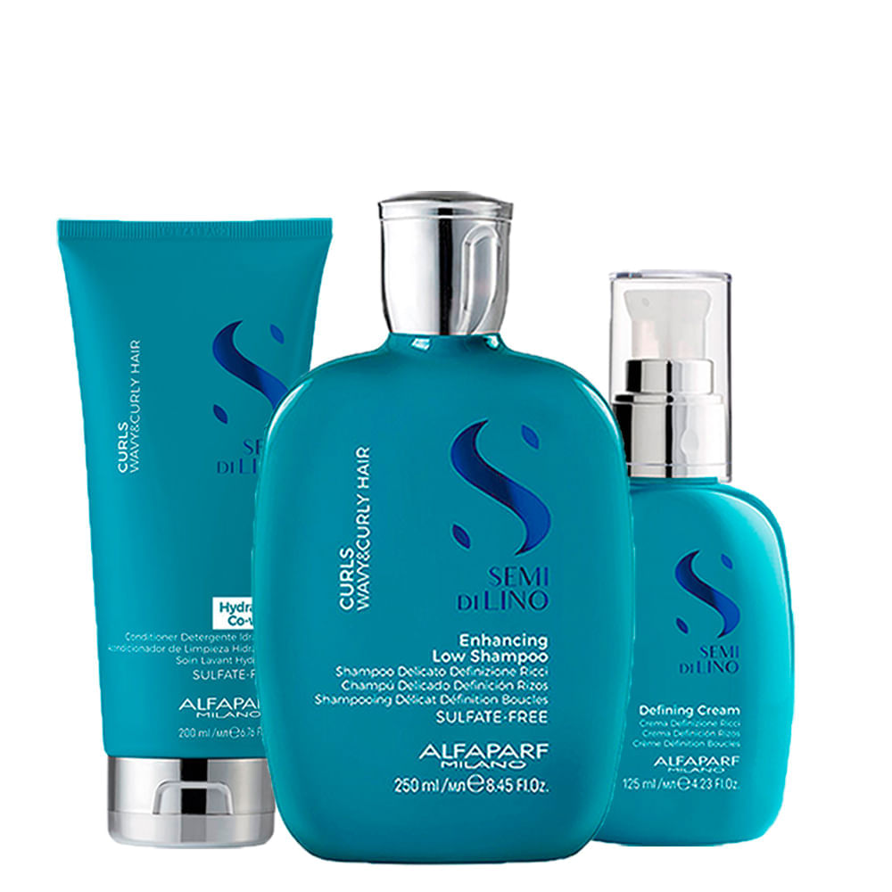 Kit Alfaparf Milano Professional Semi Di Lino Curls - Shampoo 250 ml + Condicionador Co- Wash 200 ml + Creme 125 ml
