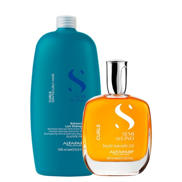 Encontraproduto.com.br - Kit Alfaparf Milano Professional Semi Di Lino Curls - Shampoo 1000 ml + Óleo 100 ml