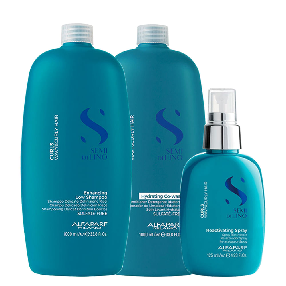 Kit Alfaparf Milano Professional Semi Di Lino Curls - Shampoo 1000 ml + Condicionador Co- Wash 1000 ml + Spray 125 ml