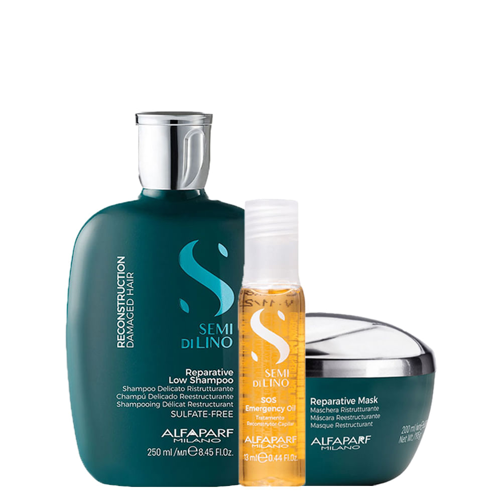 Kit Alfaparf Milano Professional Semi Di Lino Reconstruction - Shampoo 250 ml + Máscara 200 ml + Ampola 13 ml