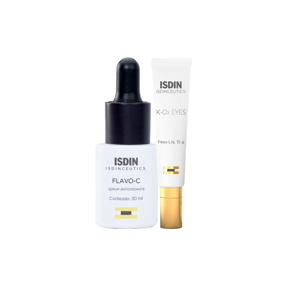 Encontraproduto.com.br - Kit Isdin Facial - Sérum Antioxidante e Antiaging com Vitamina C 30 ml + Creme Antiolheiras para os Olhos com Óxido de Vitamina K 15 g