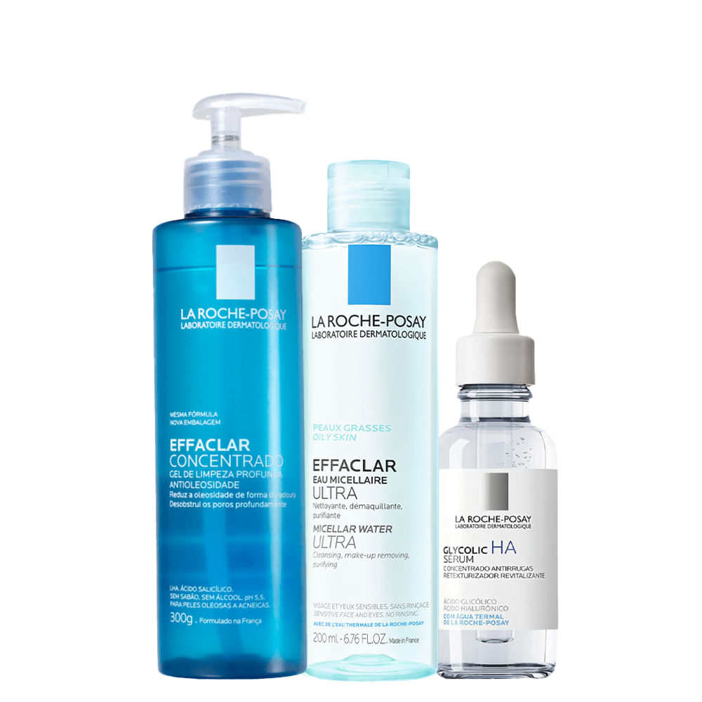 Kit La Roche-Posay - Sérum Glycolic HÁ 30 ml + Gel Facial de Limpeza 300 g + Água Micelar 200 ml