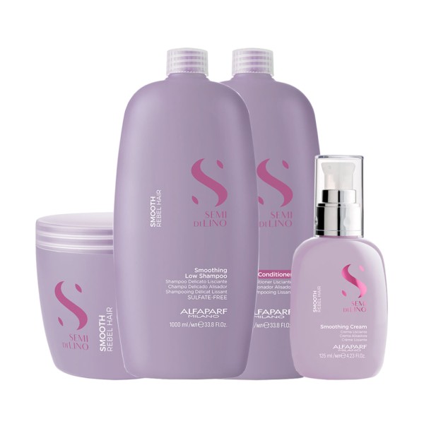 Encontraproduto.com.br - Kit Alfaparf Milano Professional Semi Di Lino Smooth Smoothing - Shampoo 1000 ml + Condicionador 1000 ml + Máscara 500 ml + Creme 125 ml