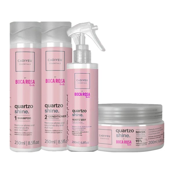 Encontraproduto.com.br - Kit Cadiveu Essentials Quartzo Shine - Shampoo 250 ml + Condicionador 250 ml- + Máscara de Brilho 200 ml + Fluído 200 ml