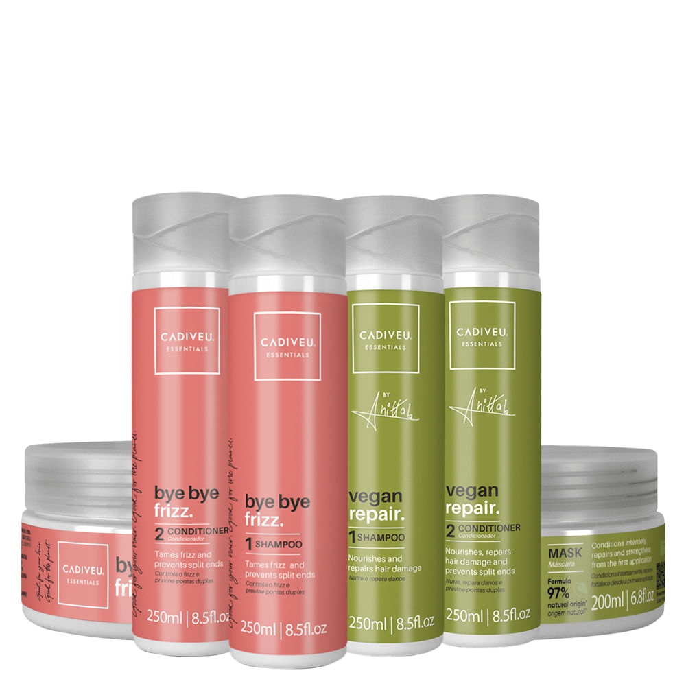Kit Cadiveu Essentials Vegan Repair e Bye Bye Frizz - 6 Produtos