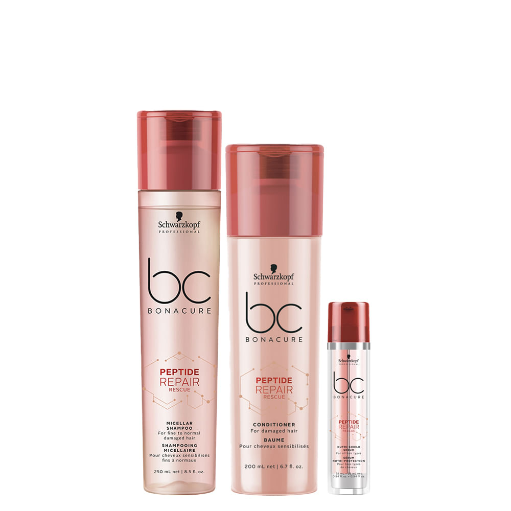 Kit Schwarzkopf Professional Bc Bonacure Peptide Repair Rescue - Shampoo 250 ml + Condicionador 200 ml + Sérum 28 ml