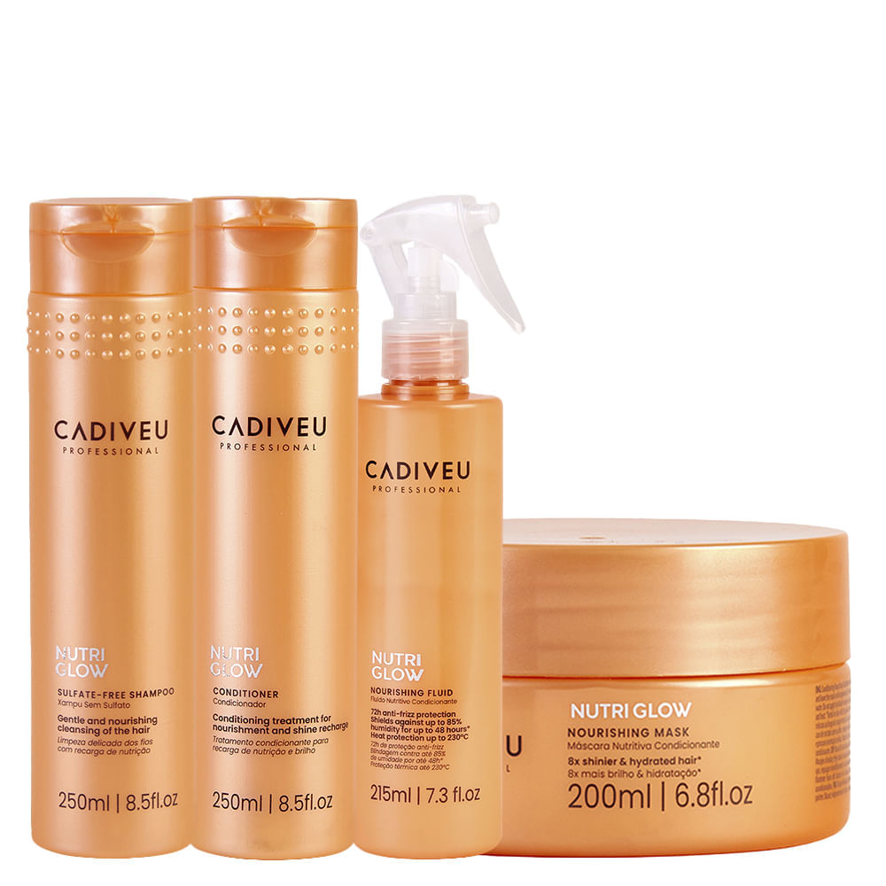 Kit Cadiveu Nutri Glow - Shampoo 250ml + Condicionador 250 ml + Máscara de  Nutrição 200 ml + Leave-in 215 ml