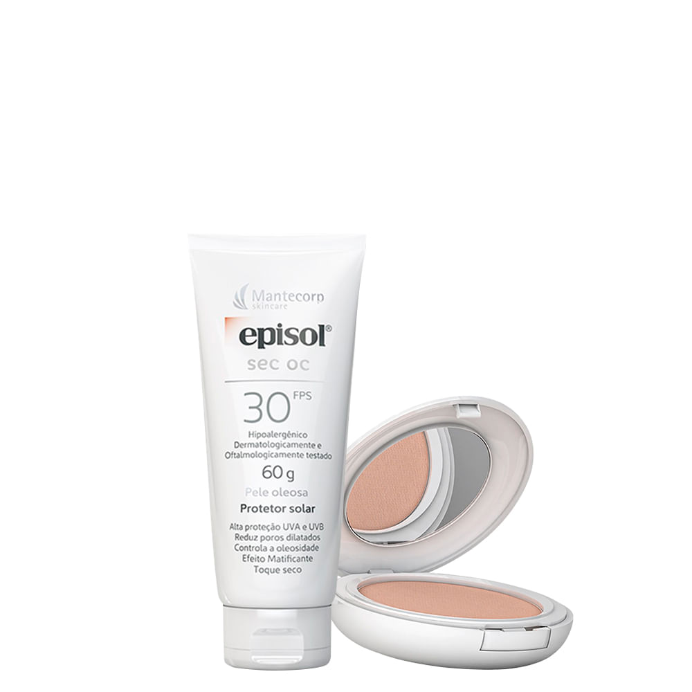 Kit Cuidado da Pele Mantecorp - Protetor Solar Facial FPS 30 60 g + Protetor Solar em Pó Facial FPS 50 Extra Clara 10 g