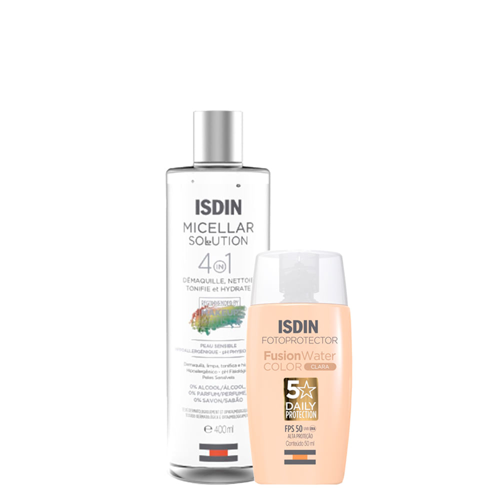 Kit Isdin - Água Micelar Facial de Limpeza 400 ml + Protetor Solar Facial com Cor FPS 50 Clara 50 ml
