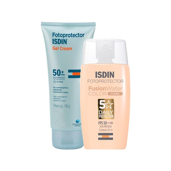 Encontraproduto.com.br - Kit Isdin - Protetor Solar Facial com Cor FPS 50 Clara 50 ml + Protetor Solar Corporal FPS 50+ 198 g