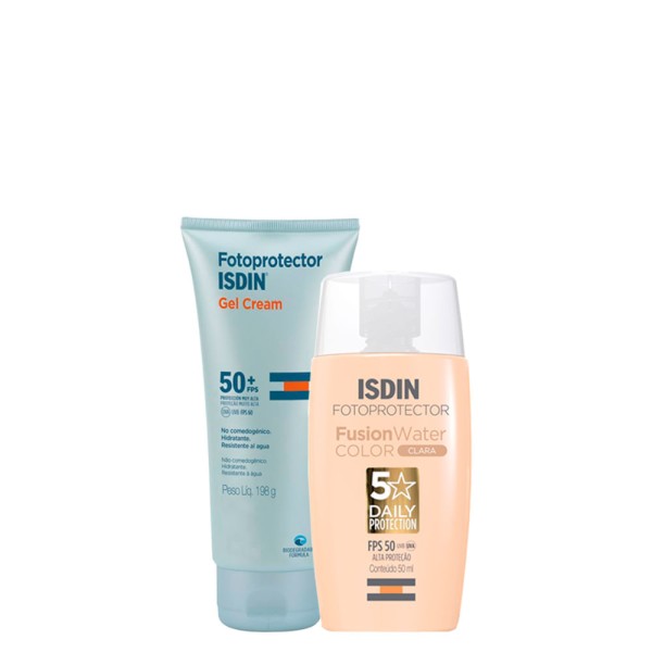 Encontraproduto.com.br - Kit Isdin - Protetor Solar Facial com Cor FPS 50 Clara 50 ml + Protetor Solar Corporal FPS 50+ 198 g