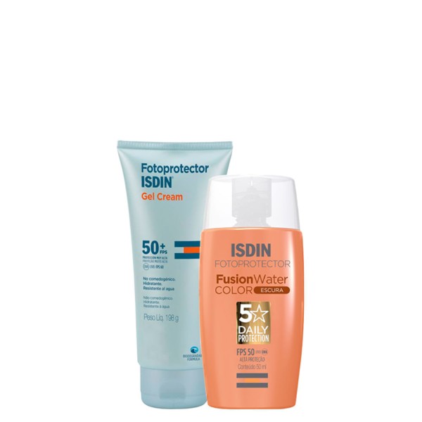 Encontraproduto.com.br - Kit Isdin - Protetor Solar Facial com Cor FPS 50 Escura 50 ml + Protetor Solar Corporal FPS 50+ 198 g