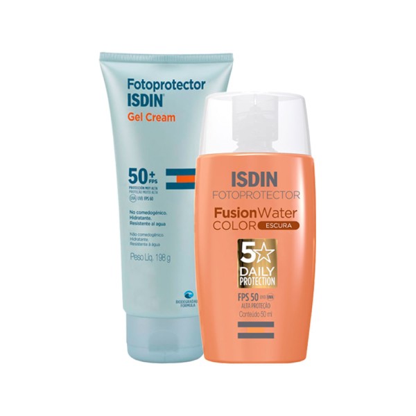 Encontraproduto.com.br - Kit Isdin - Protetor Solar Facial com Cor FPS 50 Escura 50 ml + Protetor Solar Corporal FPS 50+ 198 g