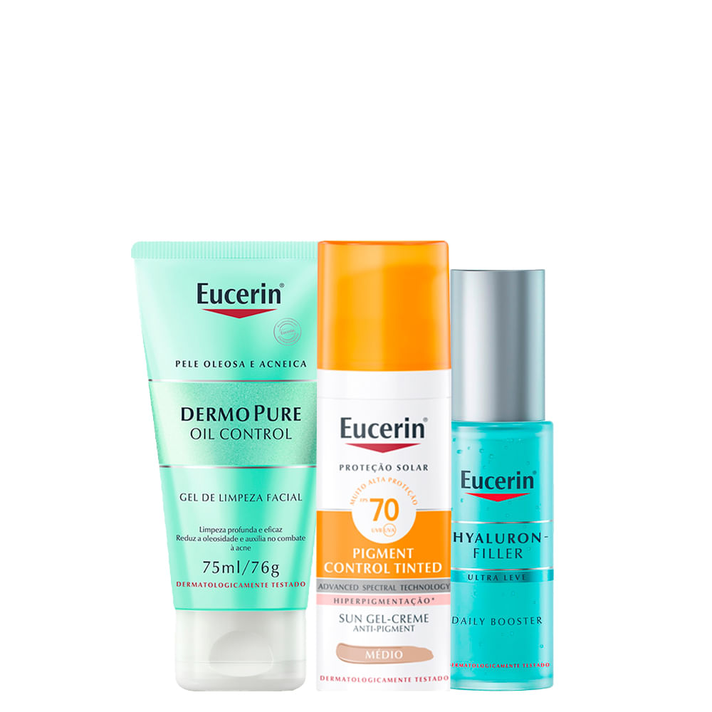 Kit Eucerin - Gel Facial de Limpeza 75 ml + Protetor Solar Facial Matte FPS 70 Média 50 ml + Gel Facial Hidratante 30 ml